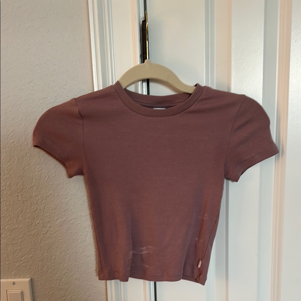 Mauve Short Sleeve Ribbed Top